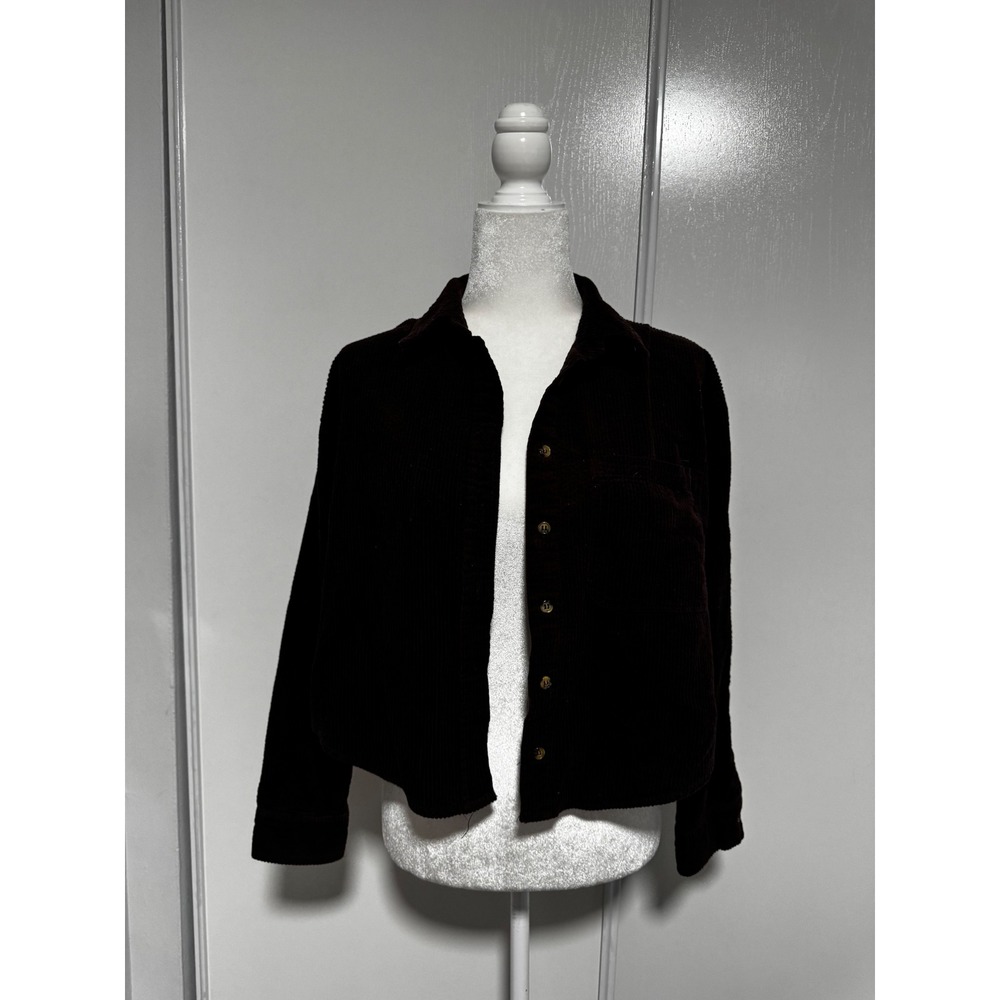 Forever 21 Corduroy Button Up Shirt Jacket Brown Long Sleeve Women's Size Medium
